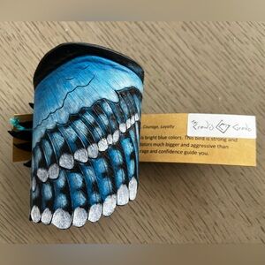 Painted Blue Jay Wing Leather Cuff
